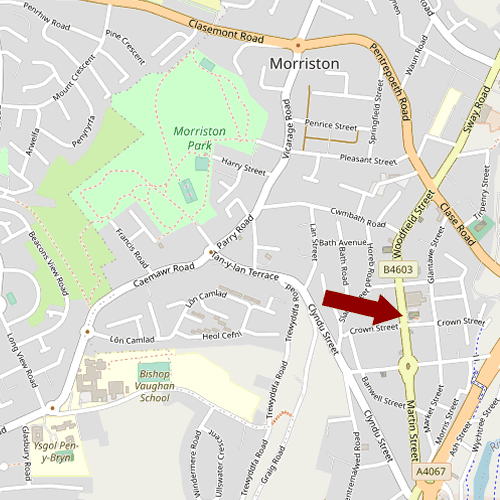 Map showinmg location of Morriston Tabernacle